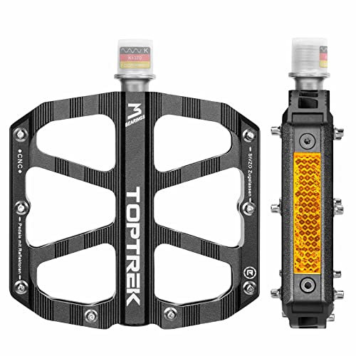 toptrek Fahrradpedale CNC Aluminium MTB Pedale mit StVZO Zugelassen Reflektoren Pedale Fahrrad Antirutsch Breites Plattform Pedale mit 3 Abgedichtete Lager für Mountainbike, BMX, Rennrad Pedale