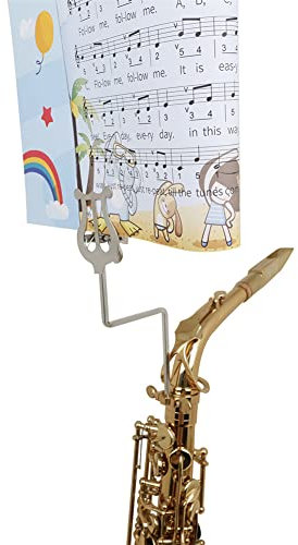 LKJYBG Saxophon Notenständer Lyra Kleiner Notenständer für Trompete, Klarinette, Lyre/Marschgabel/Kornett/Flügelhorn/Klemmglocke Soundman für Bb-Klarinetten Notenständer Silber