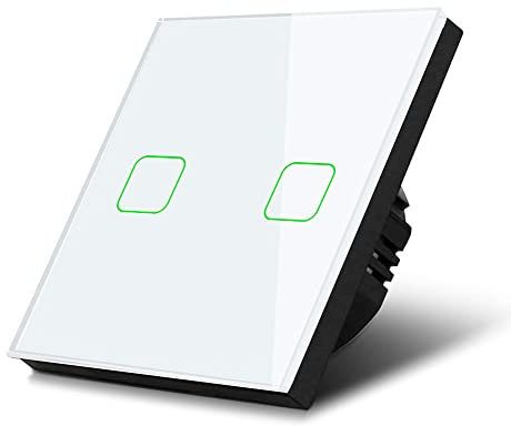 Maclean MCE712W 2-Fach Touch Wechselschalter Lichtschalter Kreuzschalter Wandschalter Treppenschalter mit Farbwechsel LED Hintergrundbeleuchtung Einbauschalter (2-Fach Eckig, Weiß)