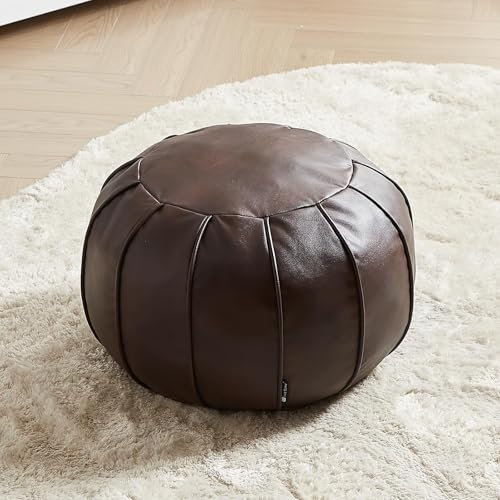 Louis Donné Premium Artisanal Leder Pouf, handgefertigt, ungefüllt, Ottoman Pouf Bezug, Fußhocker, runder Pouff, Fußhocker, Bodenkissen (braun)…