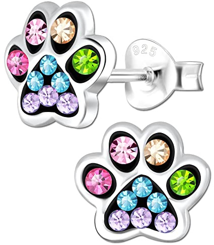 Mädchen Kinder Damen Ohrringe 925 Sterling Silber Kristall Pfote Ohrstecker
