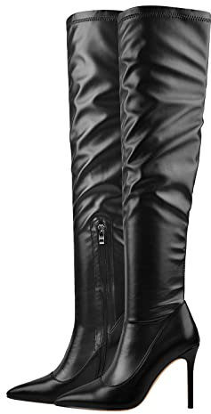 Only maker Damen Overknees Stretch Stiefel Stiletto Absatz Lack Optik PU Schwarz 46 EU