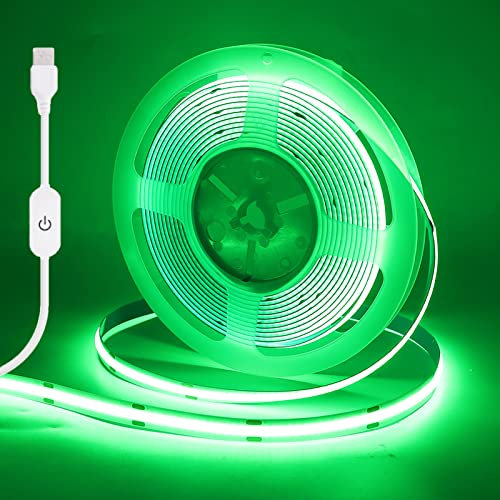 Wisada Dimmbar COB LED Streifen 5m, DC5V 320LEDs/m Flexibler LED Lichtband, Innenbereich Nicht Wasserdichte Grün USB LED Band Lichterketten mit Löten Sie Weiß Touch Dimmer für Zuhause, Party(FPCB:5MM)