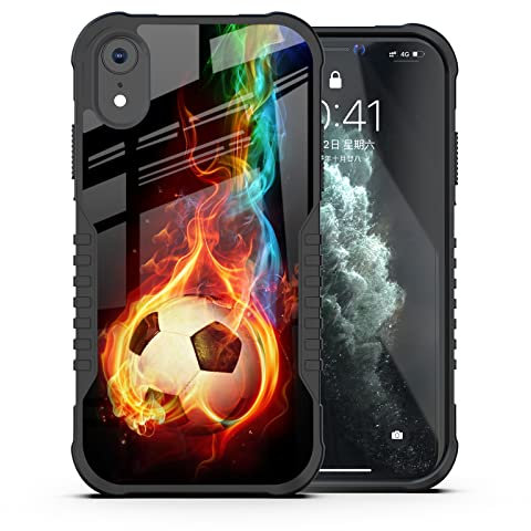LANJINDENG Compatible with iPhone XR Case for Men Boys, Soccer Sports Design Shockproof Anti-Scratch Drop Soft Silicone TPU Bumper PC Back Protection Case for iPhone XR