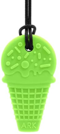 ARK® Kauhalskette in verschiedenen Stärken und Formen mit einstellbarer Abreißleine und ATC Pflegeanleitung - Sensory Halskette, Beißblock, Kauen, Zahnen, Autismus (Eiswaffel, fest grün)
