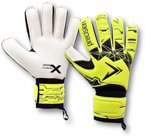 Precision Training Fusion X Flat Cut Essential Football Kid's Goalkeeper Gloves, Fluo Yellow, 4