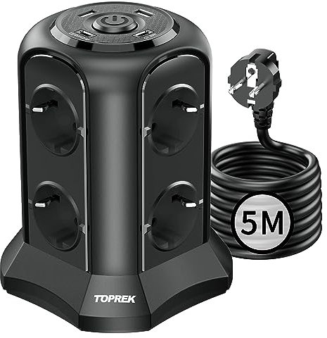 Steckdosenleiste 4 USB Mehrfachsteckdose mit USB C Schnellladen, 4000W/16A 8 Fach Mehrfachstecker Überspannungsschutz, Verteilersteckdose Steckdosenwürfel mit 5M Verlängerungskabel Zuhause Schwarz