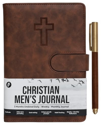 Prazoli Leather Christian Bible Prayer Journal For Men - Study Scripture Notebook & Planner Daily Devotional Undated | Religious Jesus Faith Gifts for Graduation, Pastor Baptism & Church (Cross)