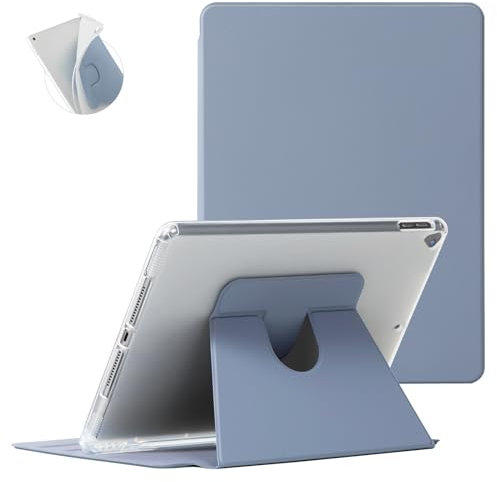 Koze Coque pour iPad 10,2 Pouces 9e/8e/7e Génération 2021/2020/2019 avec Porte-Crayon, étui de Vision Multi-Angle Rotatif à 360 Degrés, Anti Chute Couverture Arrière Translucide Souple, Gris Lavande