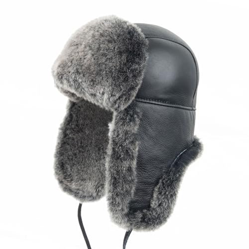 Zessano Leder Flieger Russische Ushanka Trapper Winter Pelz Hut - Unisex Shearling 100% Leder Schaffell Hüte für Männer Frauen