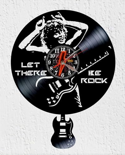 VINY WOODY Wanduhr mit Pendel in Gitarrenform aus Vinyl-Scheibe, australisches Hard Rock Band, Wanddekoration