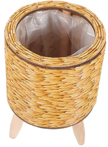 YARNOW Planter Stand for Home Plant Pots Indoor Rattan Laundry Basket Rattan Plant Shelf Seagrass Plant Pot Wicker Planter Stand Straw Plant Basket Wooden Flower Boxes Office Potted Plant