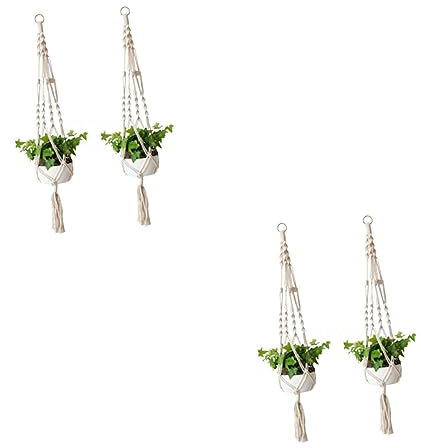 Amosfun 4 hängekorb deckenkorb buisiness Hängekörbe für Pflanzen im Innenbereich Makramee Spinnenpflanze hängender Pflanzenständer im Freien Mauer Blumentopf Perlen Baumwolle Lanyard