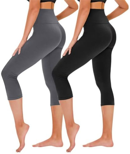 TNNZEET 3/4 Leggings Damen Capri Leggins für Sport, 7/8 Sporthose High Waist Caprihose Große Größen Sportleggings für Gym(Schwarz/Dunkelgrau,S-M)
