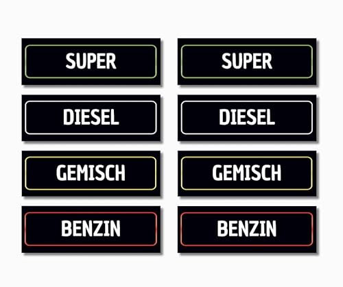 Kraftstoff Aufkleber für Auto,Kanister,Tankdeckel, Motorrad Super,Diesel,Benzin,Gemisch (6cm x2cm-8er set)