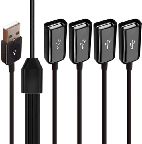 HTGuoji 4 in 1 USB Splitter Y Cable, 2.0 Power 1 Male to 4 Female Extender, Extension Cable Multiport for Charging & Data Syncing Compatible With All USB A Devices (30cm)