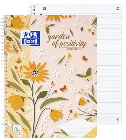 Oxford A4 Collegeblock liniert mit Doppelrand, 160 Seiten, Limited Edition Blumen, 1 Stück, kein Farbwunsch möglich