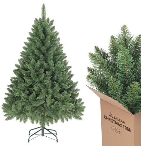 SALCAR 150 cm Künstlicher Weihnachtsbaum, naturgetreuer Tannenbaum mit 458 Spitzen, grüne Nordmanntanne mit Klappsystem, ca. 106 cm übergroßer Baumdurchmesser