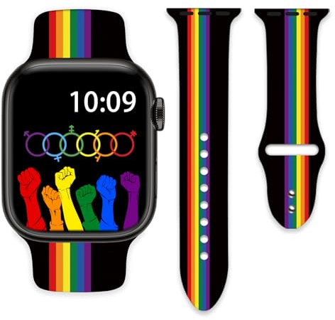 Rainbow Pride Watch Bands Compatible with Apple Watch 38mm 40mm 41mm for Women Men Silicone Smartwatch Wristbands Strap for iWatch Series Ultra SE 9 8 7 6 5 4 3 2 1