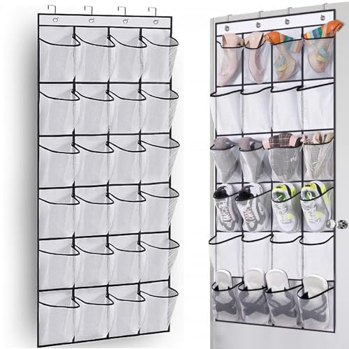 Katslyn Over Door Shoe Storage,Hanging Storage Organiser,Shoe Organiser Hanging,Over Door Storage Organiser,Shoe Holder,24 Large Pockets Suitable for Men's and Women's Shoe Storage (White)