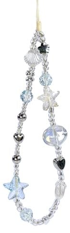Beaded Camera Wrist Strap Cute Pearl Digital Camera Charm Lanyard, Phone Wristlet Charms, Beaded Camera Chain for Phone, Bag, Keychain Accessories (Blue Shell), Blue Shell, Blue Shell, Blue Shell,