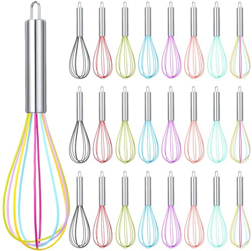 Domensi 24 Pcs 8 Inch Whisks Bulk for Cooking Silicone Whisks Non Scratch Stainless Steel Hand Whisks Large Coated Metal Heat Resistant Egg Beaters for Cooking Party Favor Gift Supplies