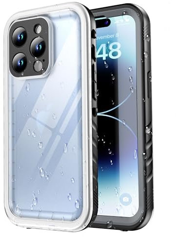 SPORTLINK für iPhone 14 Pro Max Hülle wasserdichte - 360 Grad Outdoor Transparent Schutzhülle kameraschutz Displayschutz [IP68 Waterproof] [6FT Stoßfeste Hard Case] [Nie Vergilbung] - Schwarz/Klar