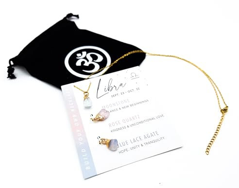 AB India Crafts Coffret cadeau avec 3 pendentifs en pierre précieuse avec chaîne plaqué or 18 carats dans une pochette à bijoux OM, Pierre précieuse, Pierre de lune Quartz rose Pierre de lune Quartz