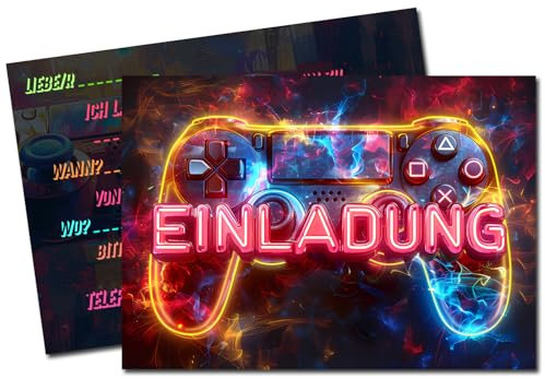 Vielucks® 15 x Gaming Einladungskarten - DIN A6 - Original,Einladungskarten Kindergeburtstag Junge Mädchen, Geburtstagseinladungen,Gaming Konsolen Zocker Party deko,Thema Partyspiel (Schwarz)
