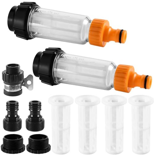 Filtro acqua tubo da giardino, 2 pezzi da 3/4 pollici prefiltro acqua set con 4 inserti filtro e 5 adattatori rapidi per idropulitrici camper pompa da giardino