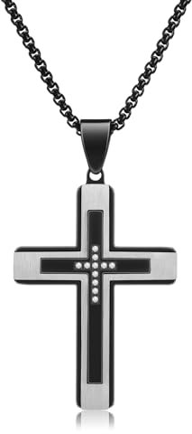 Zysta Kreuz Kette Herren Kreuz Anhänger mit Zirkon Kreuzkette Bibel Gebet Schwarz Amullet Schmuck für Männer