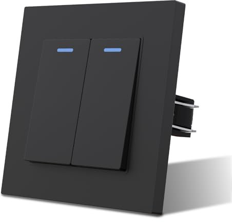 MVAVA Lichtschalter Unterputz 2 Fach 1 Weg Lichtschalter mit LED 86 * 86mm Taste Schalter Wandschalter Kippschalter Schwarz