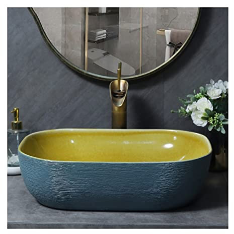 NSTVVEE Lavabo de cerámica Rectangular para baño, 19,3 x 15,4 Pulgadas, Moderno, de Colores Brillantes, para baño, sobre encimera, para tocador