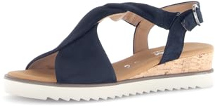 Gabor Damen Keilsandalen, Frauen Sandalen,Wedge-Heel,hoch,Sommerschuhe,Freizeitschuhe,offene Schuhe,dk-Blue(Kork/crem),38.5 EU / 5.5 UK