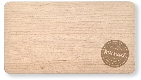 Massives Schneidebrett mit Gravur - individueller Name, Text oder Spruch - Buchenholz, abgerundete Ecken, 23x15cm, personalisiertes Frühstücksbrettchen (Buchenholz)