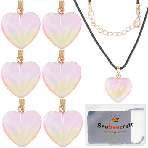 Beebeecraft 1 Box 15 Sets Puffy Heart Choker Necklace Valentines Heart Pendant Small Glass with Black Cord Chunky Y2K Trendy Champagne Yellow Pendant for Jewelry Making Charms Necklace Women Crafts