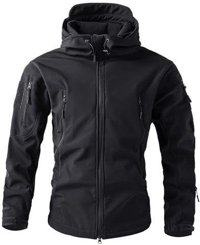 Cexiakong Chaqueta de invierno para hombre, chaqueta softshell, abrigo táctico con capucha, cremallera transpirable, chaqueta para exteriores, chaqueta de pesca, caza, chaqueta de trabajo, trekking