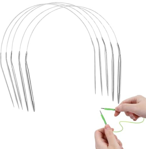 WUSJCOF 5 pezzi Set di Ferri da Maglia Circolari 40 cm, Doppia Punta in Metallo, Intercambiabili per Fare Sciarpe Maglione, (2.0mm - 4.8 mm) (acciaio inox)