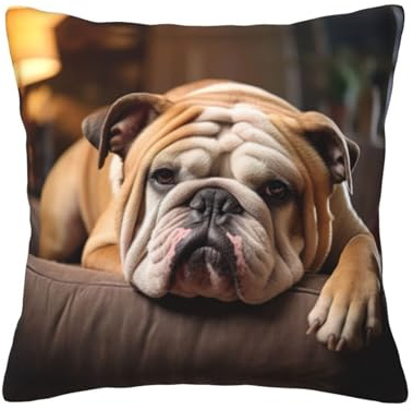 zkyfll Kissenbezug mit Druck englische Bulldogge, quadratische Sofakissen, 40 x 40 cm