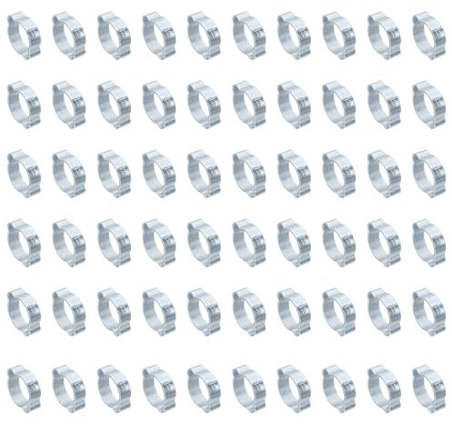 PATIKIL 60 Pack 15-18mm Double Ear Hose Clamp, Galvanized Steel O Clip Crimp Rings for Fuel Petrol Pipe Tube Fitting Connections, Silver Tone