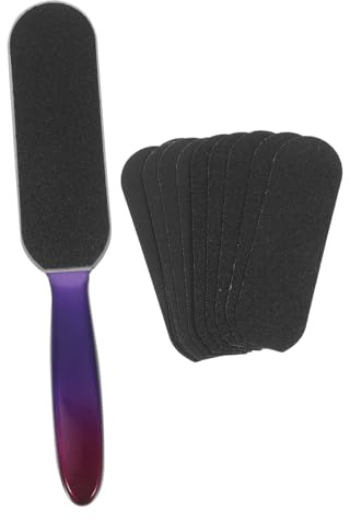 FOMIYES Fußfeile Zufällige Farbe aus Edelstahl mit 10 Blatt Schleifpapier Doppelseitige Fußpflege für Hornhautentferner für Zuhause und Praxis