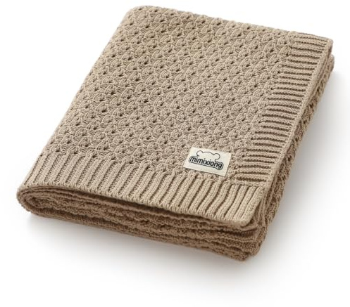 mimixiong Babydecke aus 100 % Baumwolle, gestrickt, für Jungen und Mädchen, Khaki