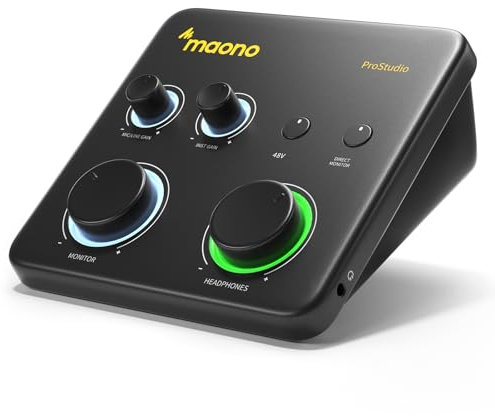 Interface Audio USB MAONO pour PC:Interface avec Entrée XLR 24-bit/192kHz, Logiciel de Routage LOOPBACK, Pilote ASIO pour Enregistrement Musical,Home-Studio, Guitare,Podcast,DAW (PS22 Lite Noir)
