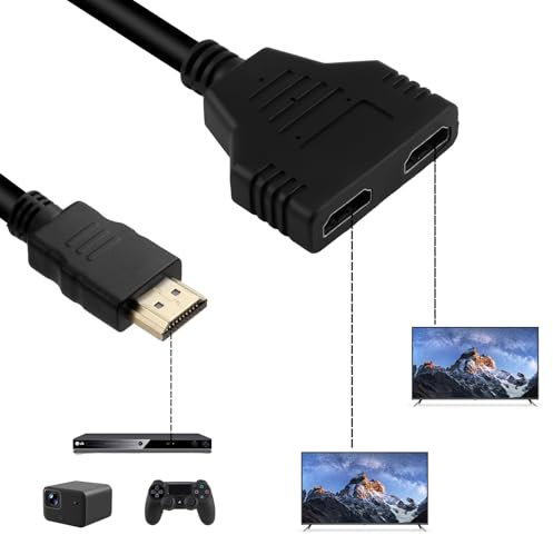 NGUIT HDMI Cable Splitter 1-in-2 Out Male to Dual Female 1 to 2 Way Adapter Supports Full HD 1080p & Audio 2-Port Signal Switcher Extra Ports Converter for TV, HDMI HD, LED, LCD, DVD, Plug and Play