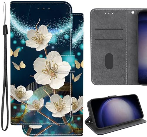 Ammeer Coque pour Infinix Hot 30i, PU Cuir Magnétique Flip Housse Étui Rabat Téléphone Cover Case Portefeuille Support avec Porte-Cartes Pochettes - Fleur Blanc