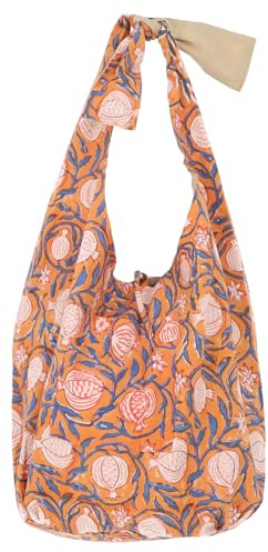 GURU SHOP Boho Umhängetasche, Schulterbeutel mit Blockdruck, geräumig | 100% Baumwolle, traditioneller Blockdruck, extra breiter Trageriemen, kleine Innen- und Außentasche, platzsparend