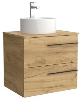 Mueble de Baño Yara 60cm Roble | Lavabo sobre encimera Porcelana Centrado
