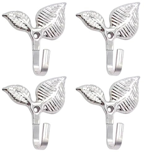AURIVISTA 4Pcs Silver Leaf Wall Hooks - Vintage Decorative Iron Hooks for Hanging Coats, Towels, Keys - Rustic Wall Mounted Hooks with Screws for Bathroom, Bedroom & Entryway Organization