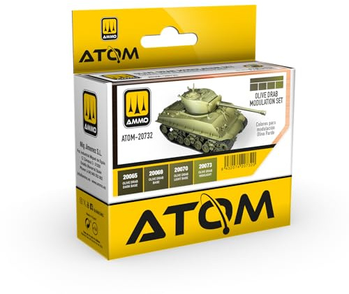 Mig Jimenez AMMO ATOM-20732 4 x 20 ml Modellierflasche mit Pinsel und Airbrush Matt-Finish