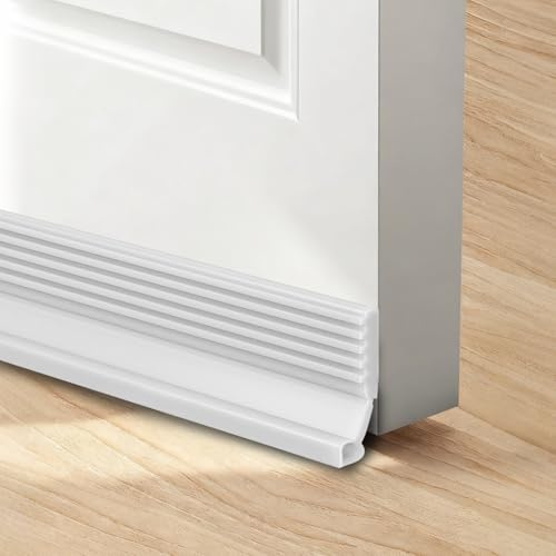 Aartner Large Gap Door Draft Stopper,39/1M Draft Excluder for Doors, Self Adhesive Draught Widened phylum Sweep for Bottom of Subkingdom,Guard Against Drafts, Dust, Noise (White, 1 * 1m)